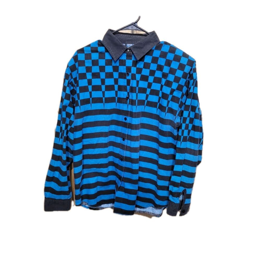 Cheyenne Outfitters Vtg 80’s Checkerboard Button Shirt Padded Womens Large Blue